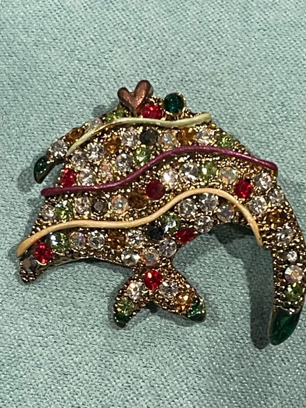 Multicolor Crystal Dolphin Brooch